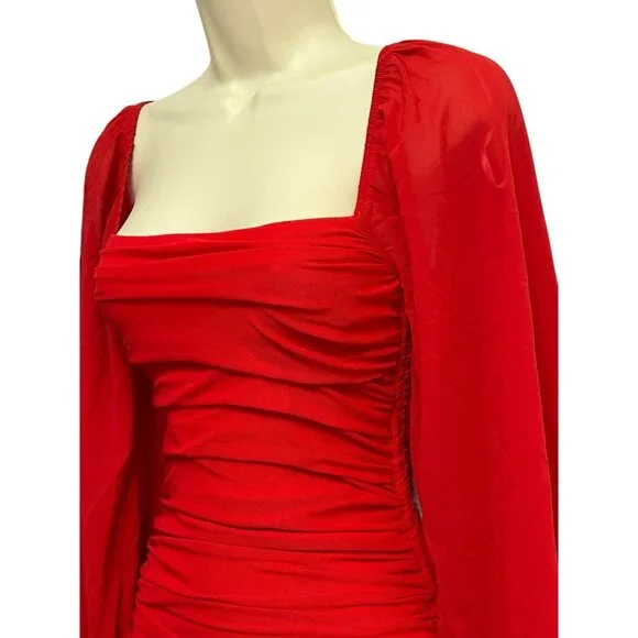 Hello Molly Women's Mini Dress Size 2‎ Red Ruched Tie Balloon L/S Tangy Bellini - Picture 16 of 16